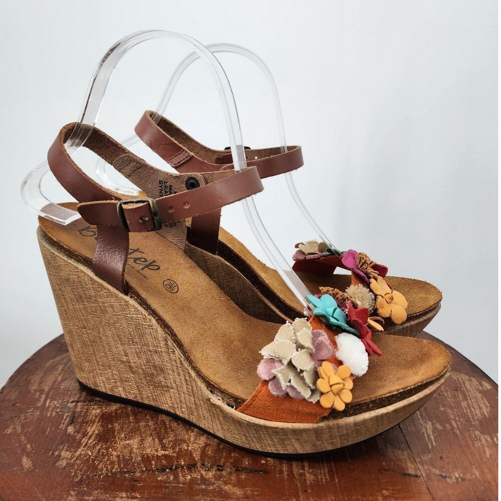BioStep Floral Platform Wedge Heels Leather Suede‎ Size 9.5